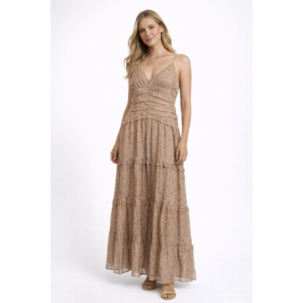 STORIA Floral Tiered Maxi Dress Tencel‎ Blend Neutral Cottagecore XL